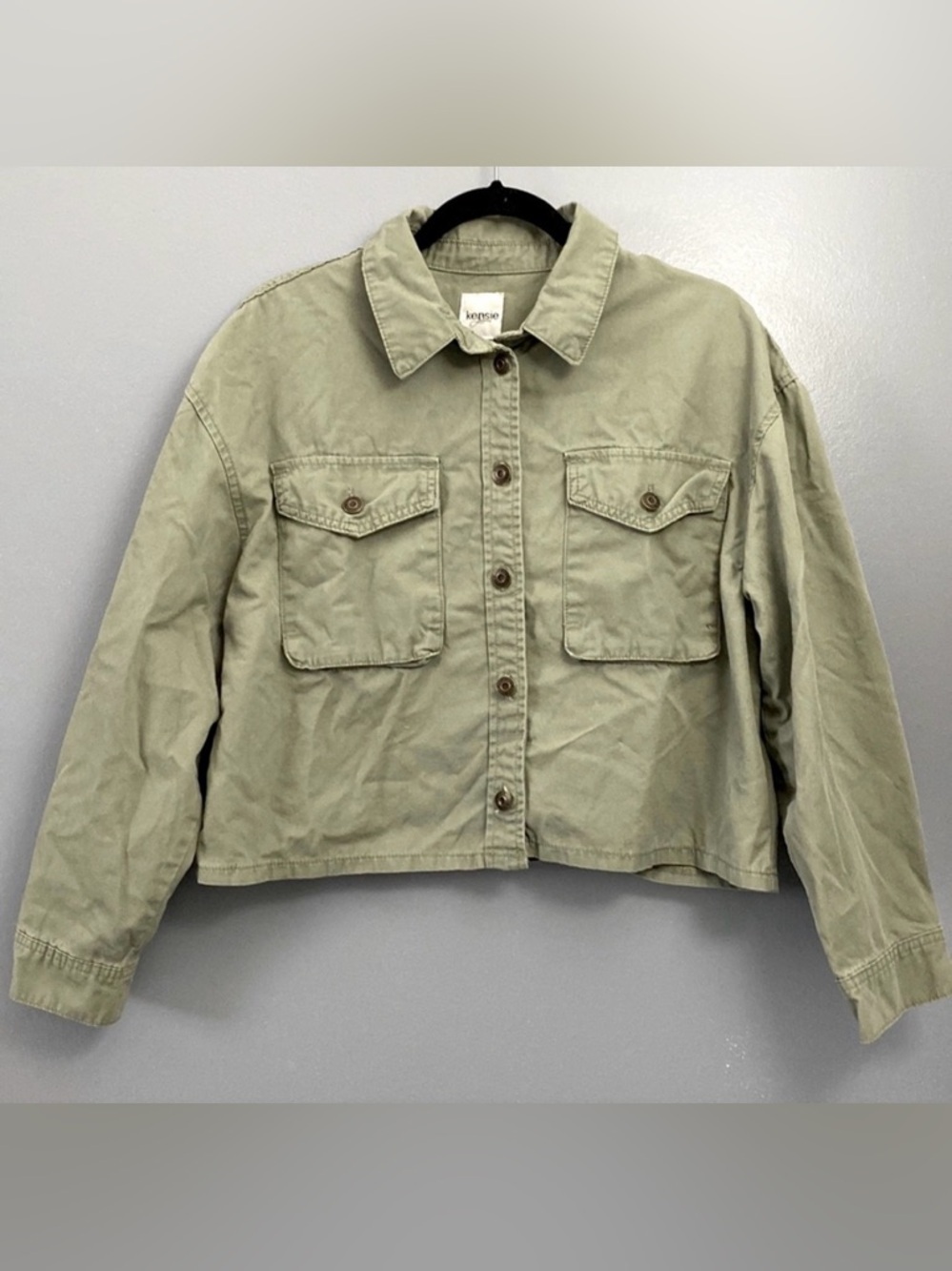 Kensie Light Olive Utility Button-Up Jacket